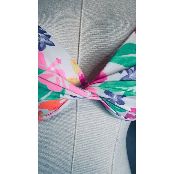 2/$30 NWT California Waves L Floral Halter Bikini Top Padded Double Tie Back - Picture 4 of 14